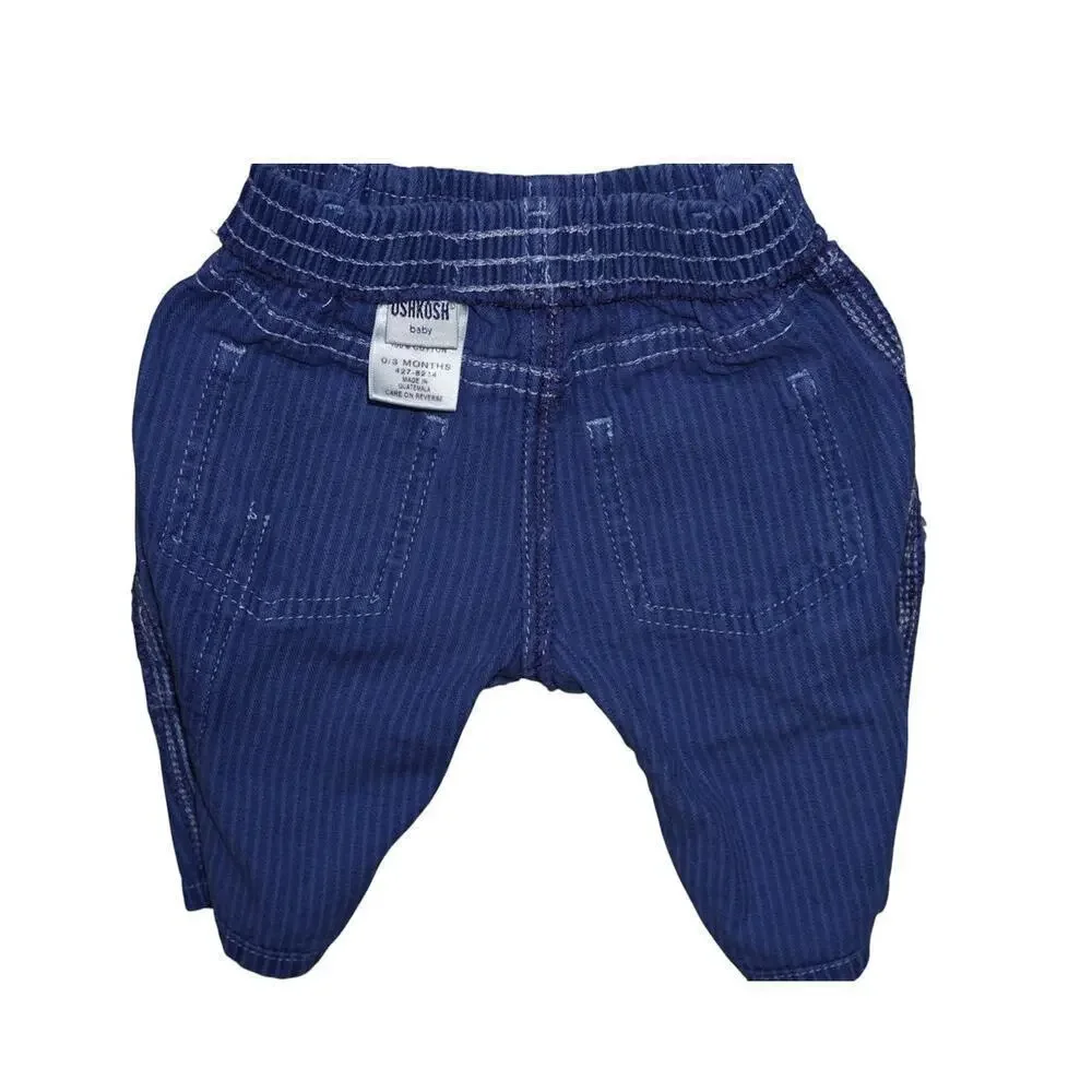 OshKosh B’gosh Baby Railroad-Stripe Carpenter Pants | Blue Utility Pockets |0–3M